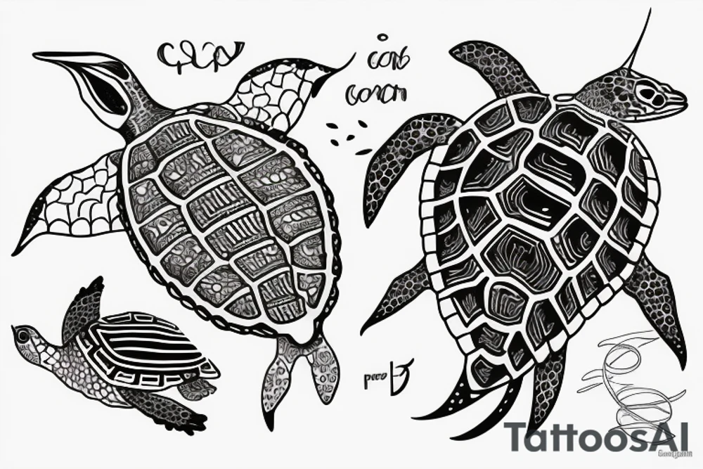 Spotted eagle ray and turtle tattoo idea