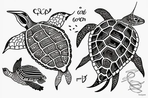 Spotted eagle ray and turtle tattoo idea