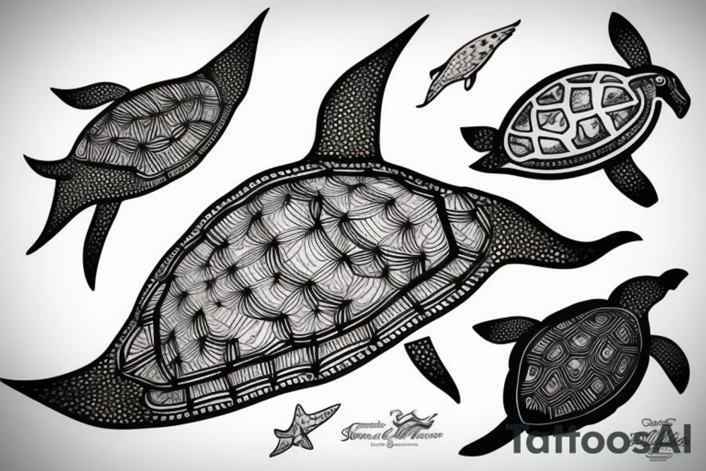 Spotted eagle ray and turtle tattoo idea