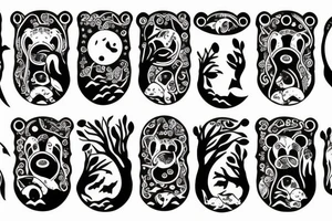 Fish, water, trees, moon, bear tattoo idea