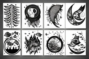 Fish, water, trees, moon, bear tattoo idea