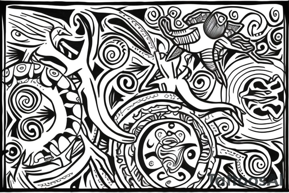 Seastar with turtle in a Taino style tattoo idea