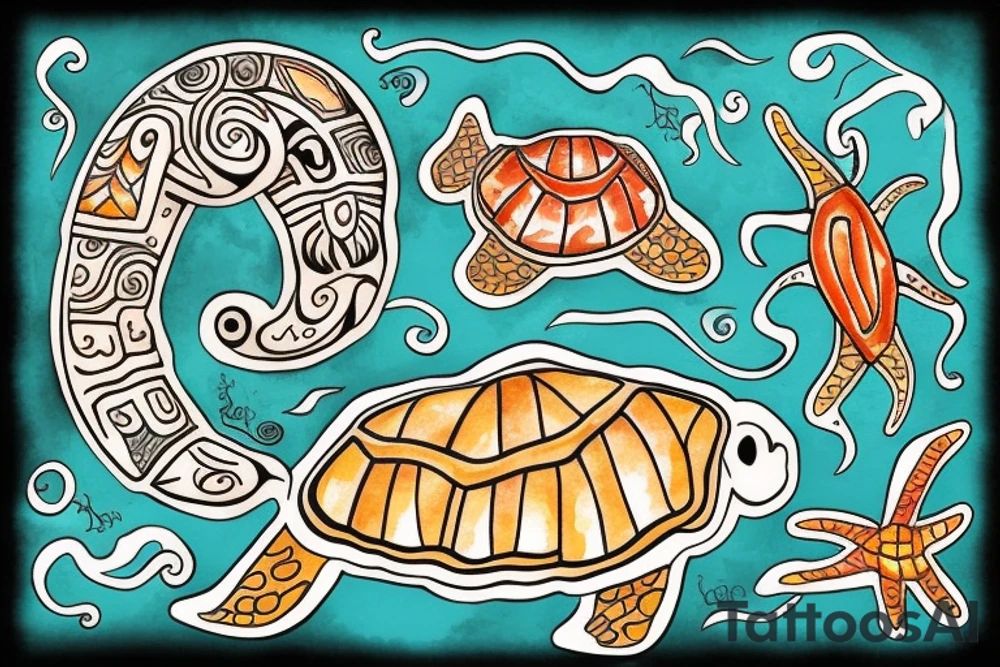 Seastar with turtle in a Taino style tattoo idea