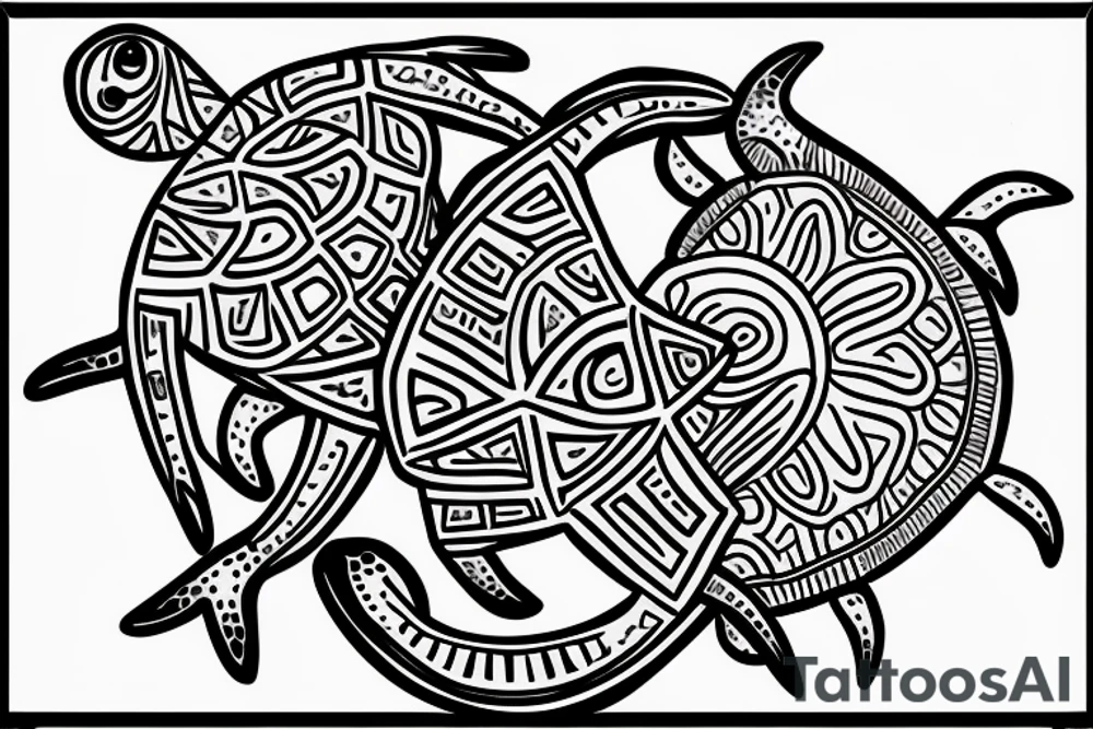 Taino style starfish and turtles along mid spine tattoo idea
