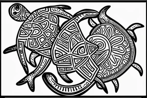 Taino style starfish and turtles along mid spine tattoo idea
