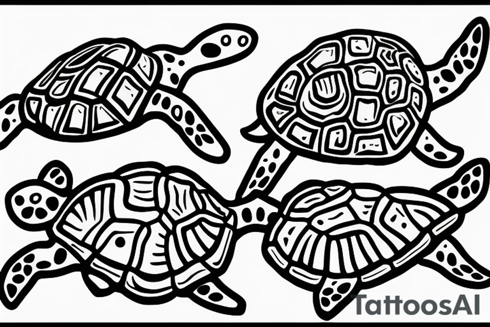 Taino style starfish and turtles along mid spine tattoo idea