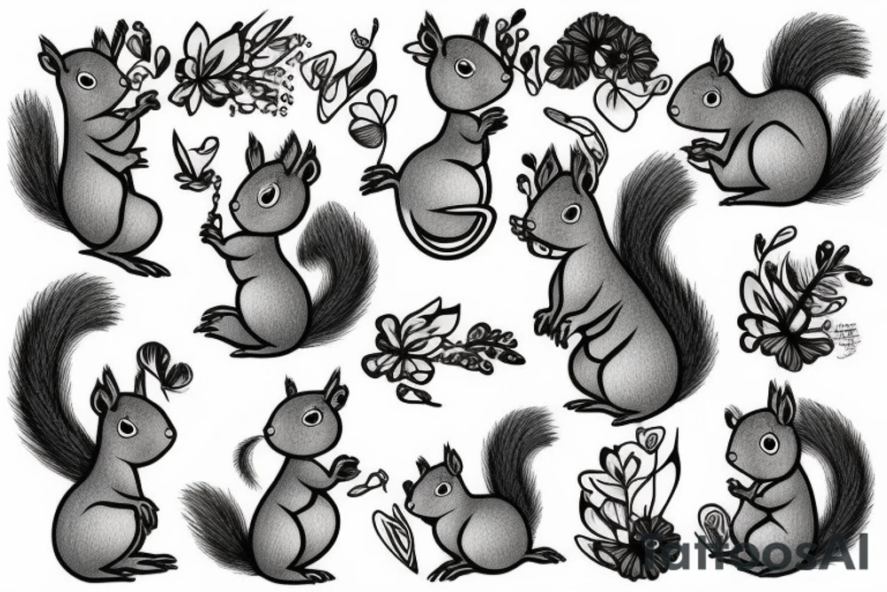squirrels with tutus tattoo idea