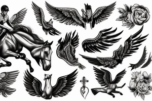 Horse and rider jumping with wings tattoo idea