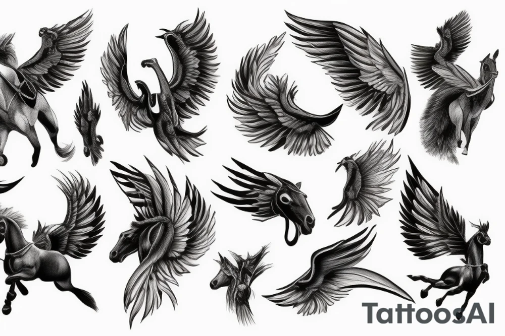 Horse and rider jumping with wings tattoo idea