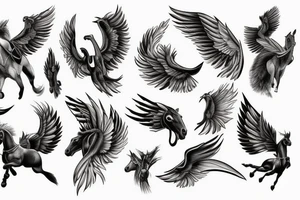 Horse and rider jumping with wings tattoo idea