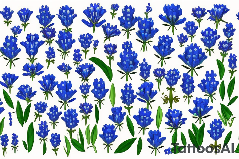 Cross with the initials J.D.D in a field of bluebonnets and roses tattoo idea