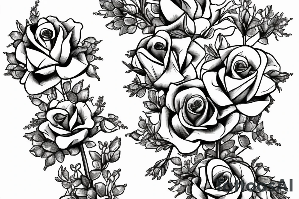 Cross in a field of bluebonnets and roses tattoo idea