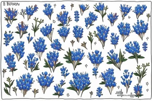 Cross in a field of bluebonnets and roses tattoo idea