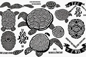 A turtle fractal with the phrase "ⁿgyáʔwiš hatiʔyę́runǫʔ" around it tattoo idea