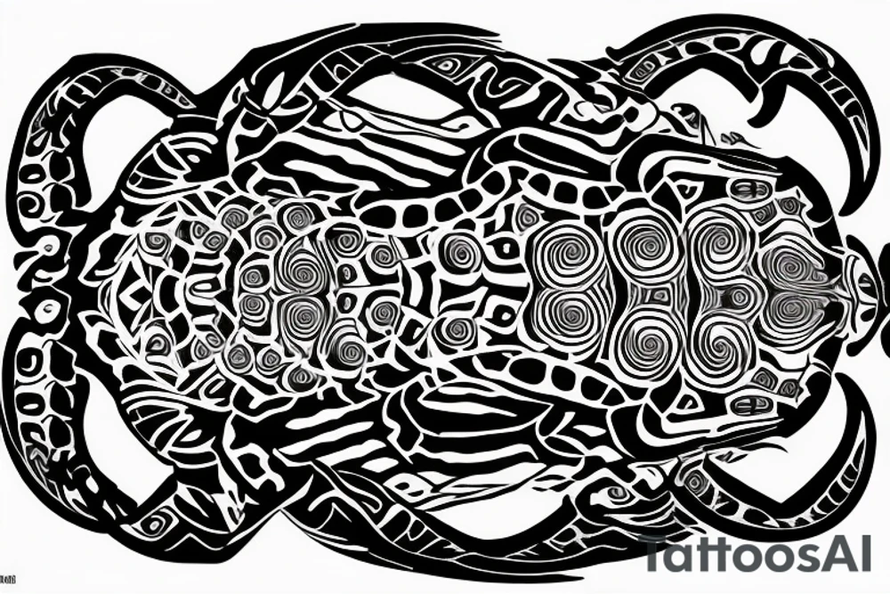 A turtle fractal with the phrase "ⁿgyáʔwiš hatiʔyę́runǫʔ" around it tattoo idea