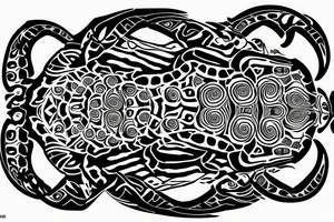 A turtle fractal with the phrase "ⁿgyáʔwiš hatiʔyę́runǫʔ" around it tattoo idea