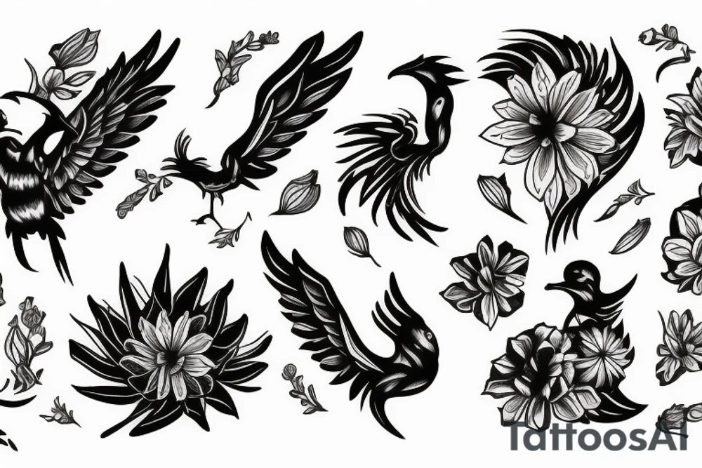 flower, time, pheonix tattoo idea