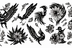 flower, time, pheonix tattoo idea