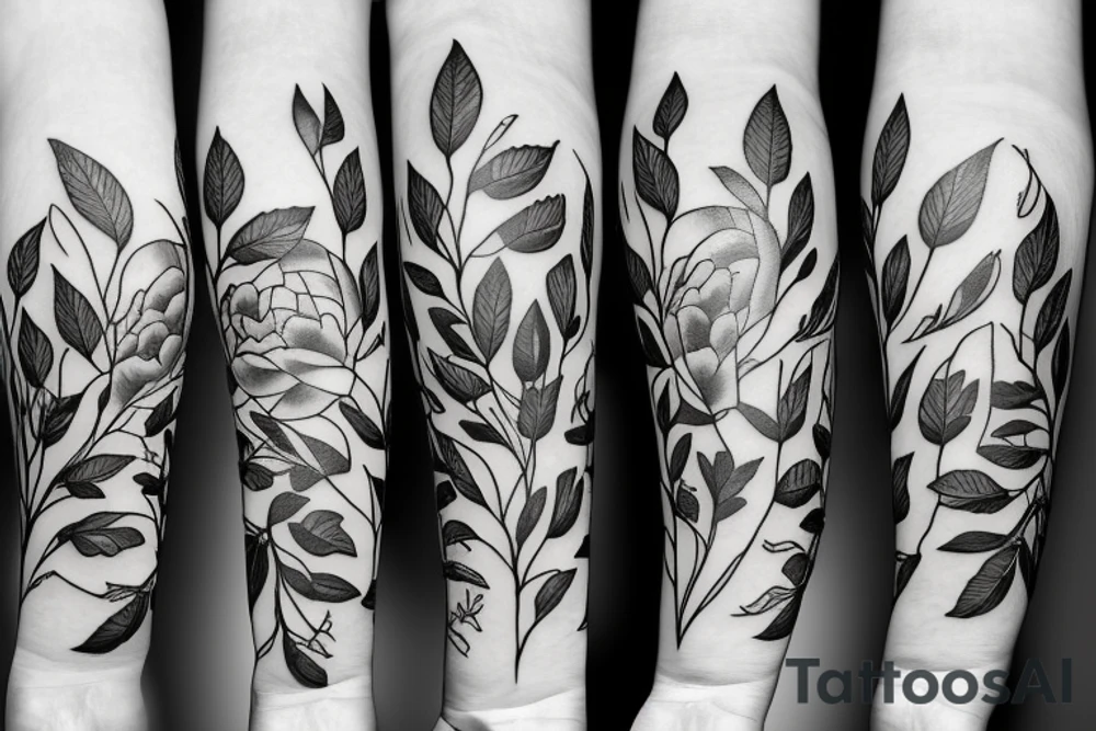 Long line of peonies with leaves tattoo idea