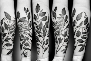 Long line of peonies with leaves tattoo idea