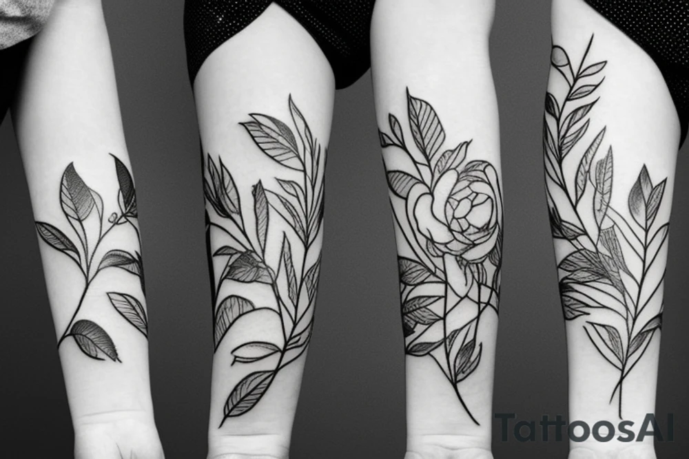 Long line of peonies with leaves tattoo idea
