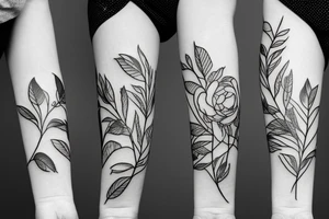 Long line of peonies with leaves tattoo idea