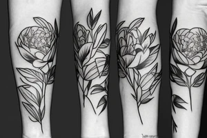 small line of peonies with leaves tattoo idea