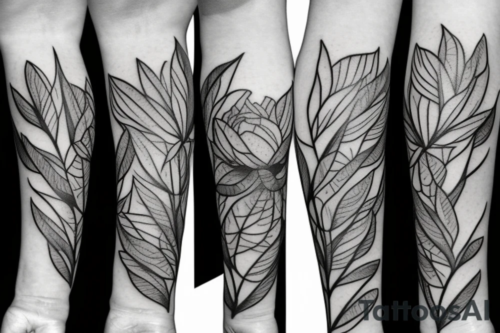 small line of peonies with leaves tattoo idea
