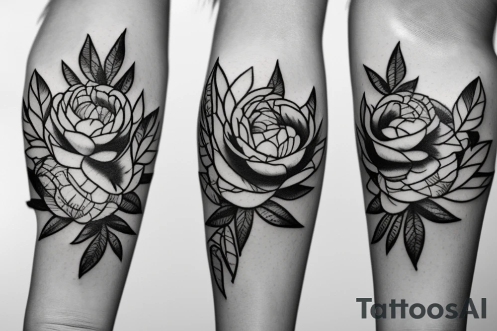 small line of peonies with leaves tattoo idea