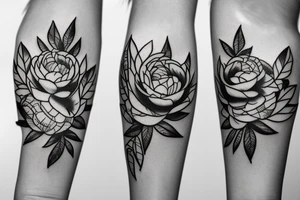 small line of peonies with leaves tattoo idea