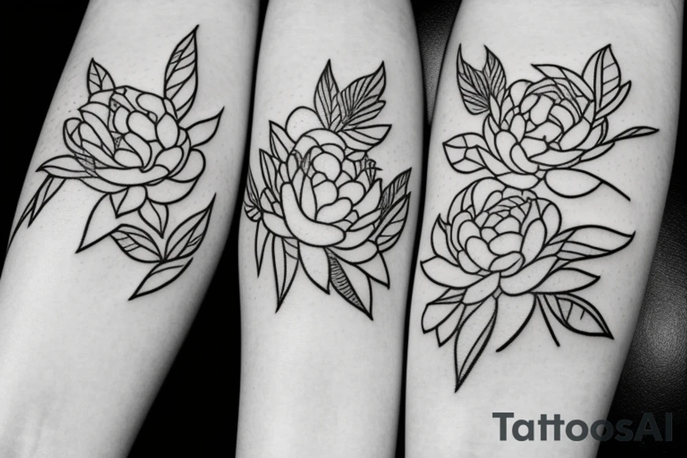 small line of peonies with leaves tattoo idea