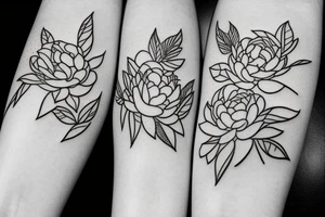 small line of peonies with leaves tattoo idea