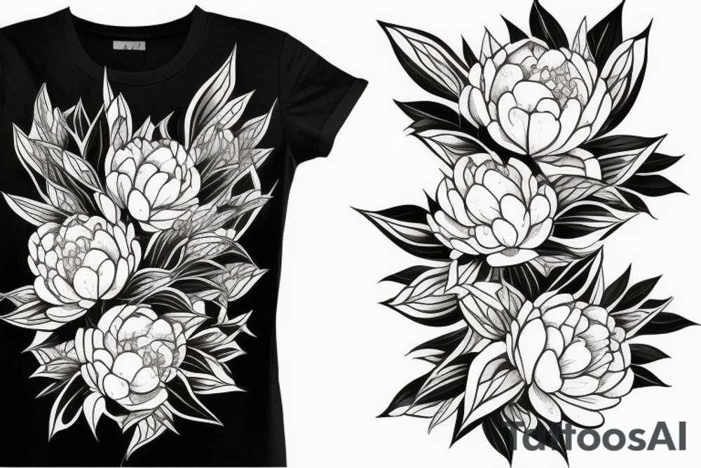 small line of peonies with leaves on a rib tattoo idea
