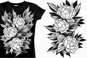 small line of peonies with leaves on a rib tattoo idea