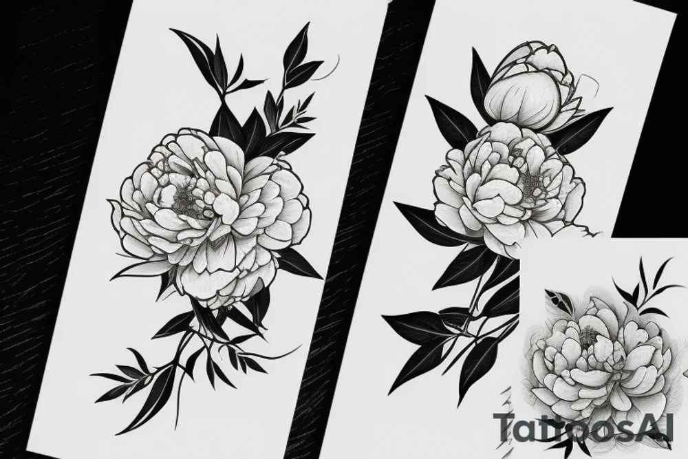 small line of peonies with leaves on a rib tattoo idea