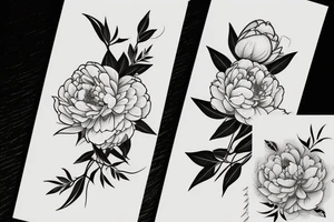small line of peonies with leaves on a rib tattoo idea