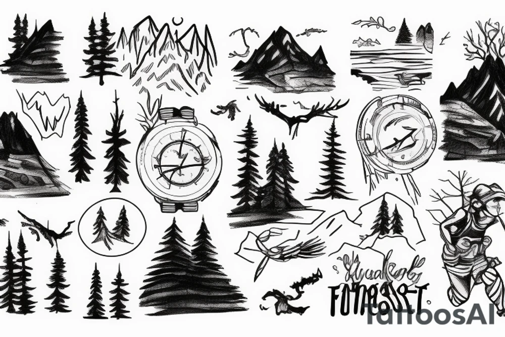 Man trail running in a forest tattoo idea