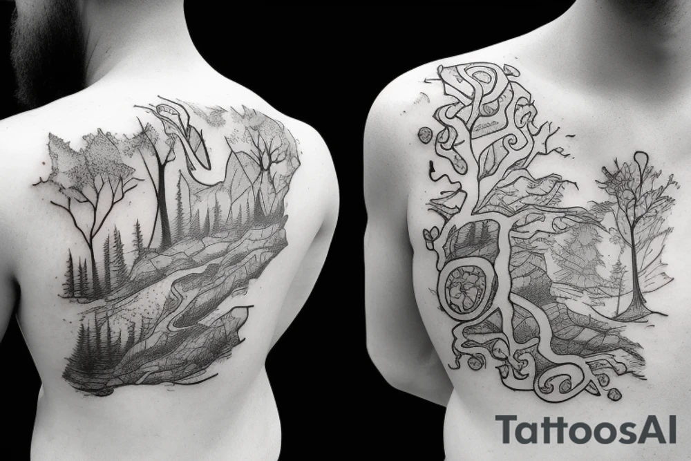 Man trail running in a forest tattoo idea