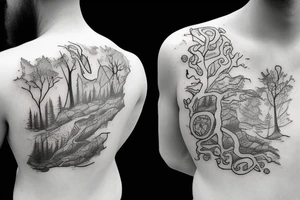 Man trail running in a forest tattoo idea