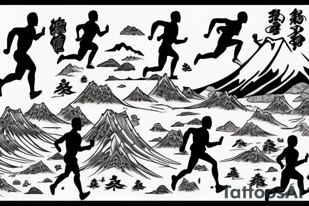 Man running on a mountain trail tattoo idea