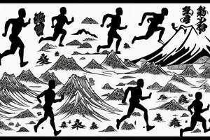 Man running on a mountain trail tattoo idea