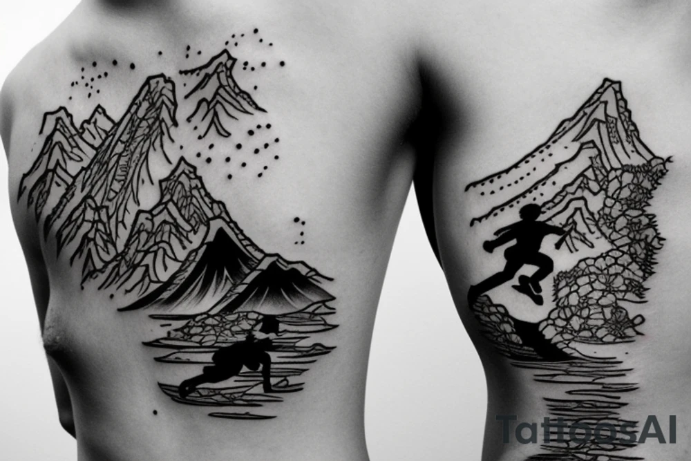 Man running on a mountain trail tattoo idea