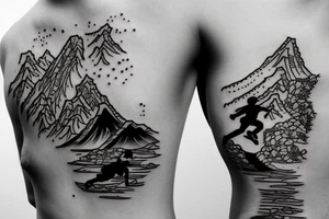 Man running on a mountain trail tattoo idea