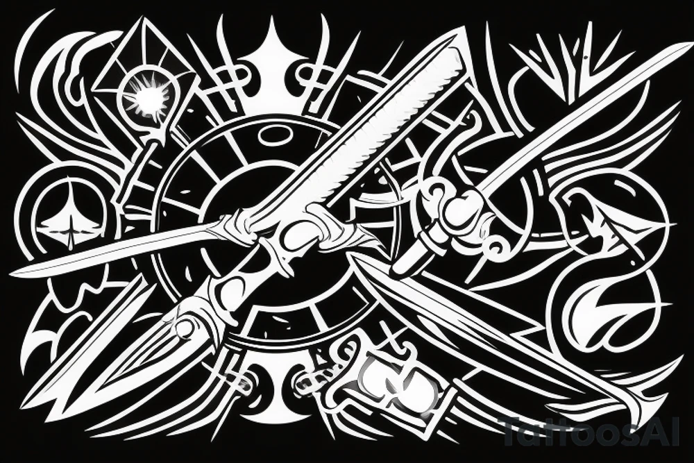 sword with beam of light above the handle tattoo idea