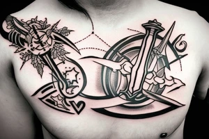 sword with beam of light above the handle tattoo idea