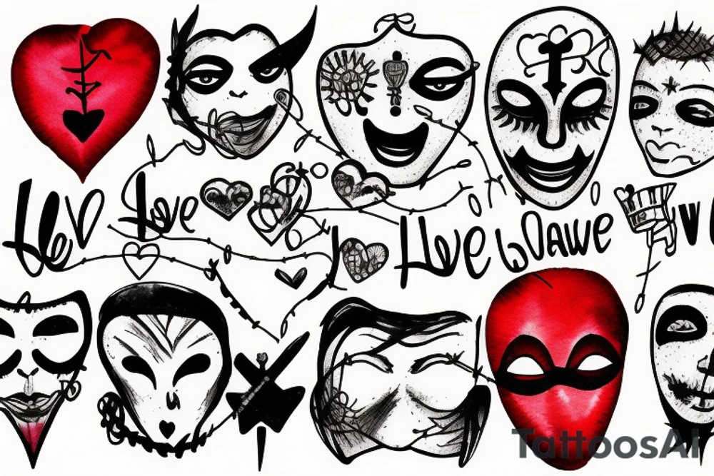 Comedy mask, barbed wire. "Love is the Law" tattoo idea