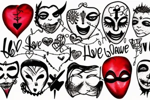 Comedy mask, barbed wire. "Love is the Law" tattoo idea