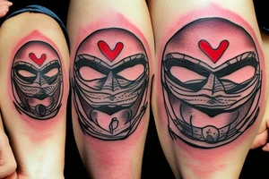 Comedy mask, barbed wire. "Love is the Law" tattoo idea