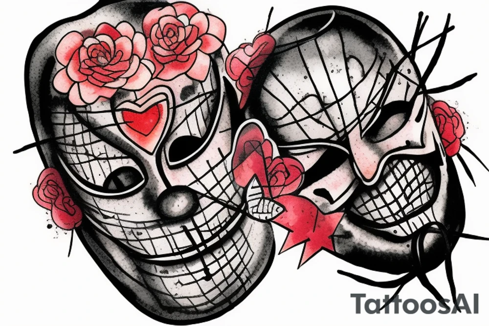 Comedy mask, barbed wire. "Love is the Law" tattoo idea