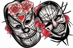 Comedy mask, barbed wire. "Love is the Law" tattoo idea
